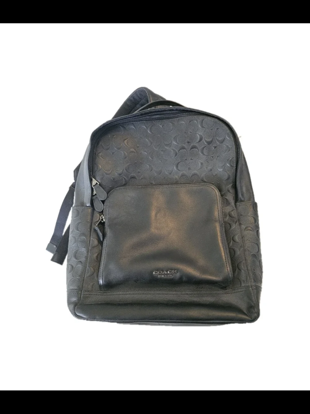 Coach Unisex Black Signature Leather-Trim Backpack